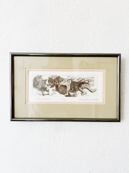 Original Vtg Framed Etching