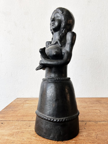 Vintage Large Black Clay Folk Art Figure Mexico