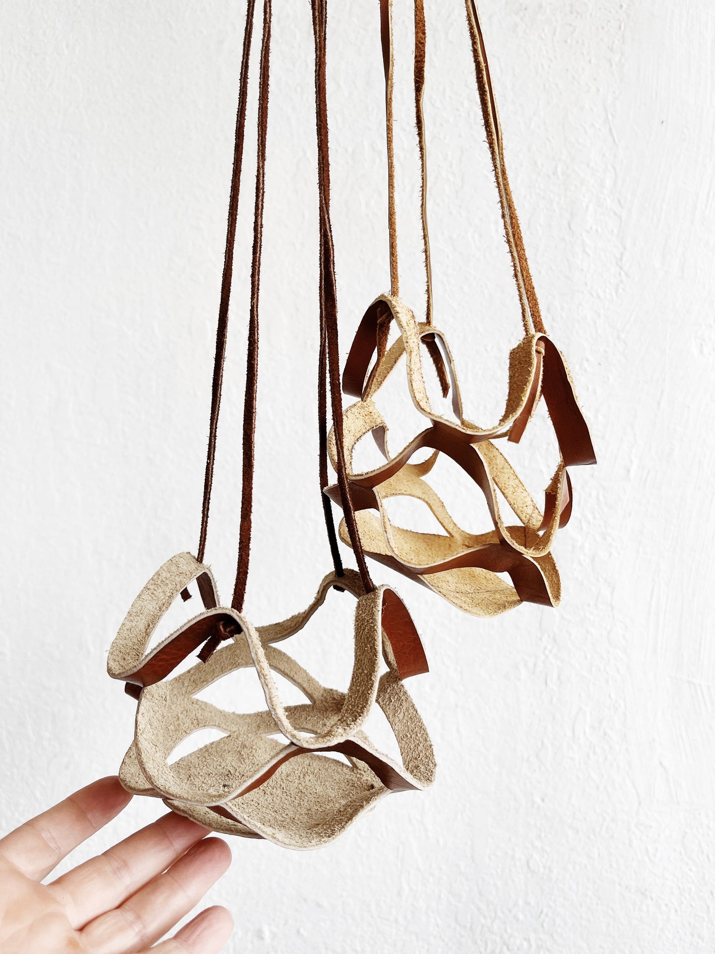 Handmade Leather Plant Holder and Pot