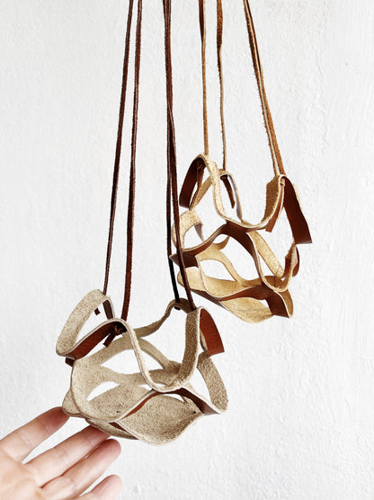 Handmade Leather Plant Holder and Pot