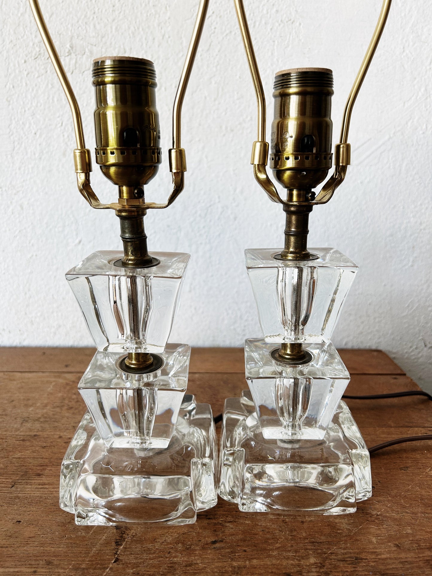 Antique Glass Cube Lamp with Linen Shade