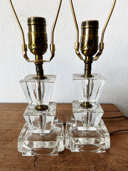Antique Glass Cube Lamp with Linen Shade