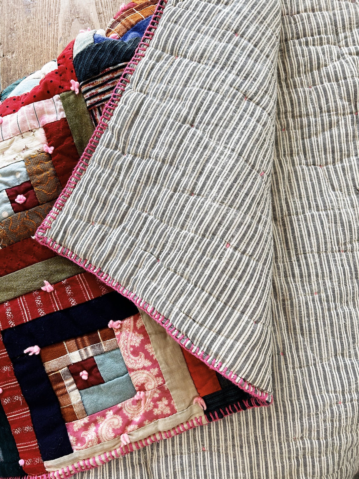 Antique Hand Sewn Log Cabin Quilt