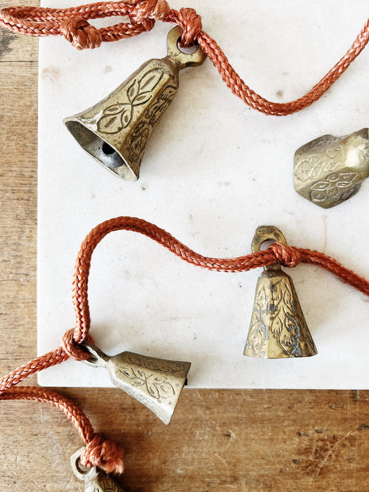 Antique Incised Brass Bells Set Of Five