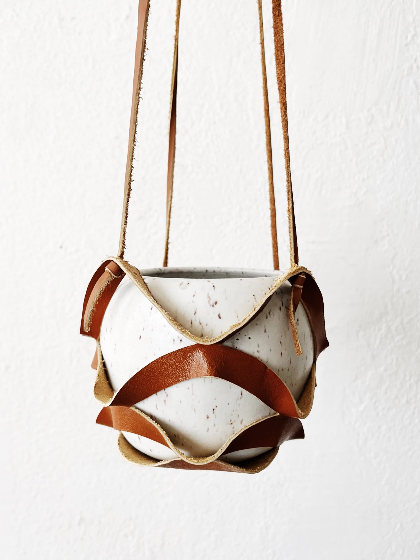 Handmade Leather Plant Holder and Pot