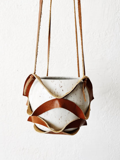Handmade Leather Plant Holder and Pot