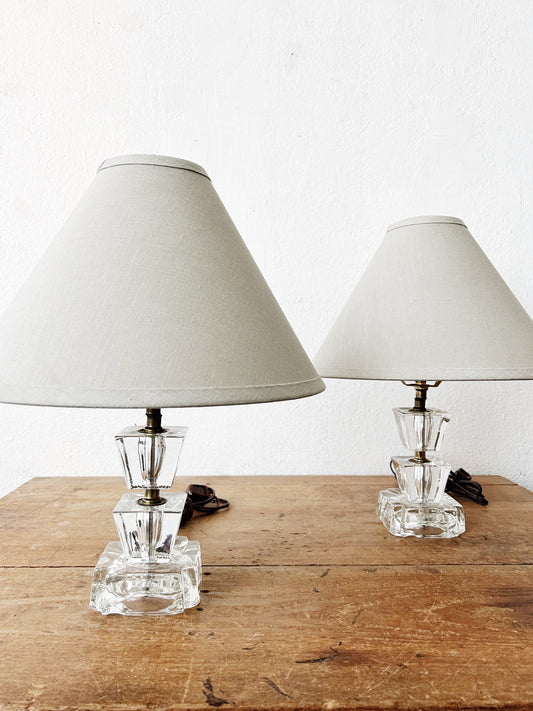 Antique Glass Cube Lamp with Linen Shade