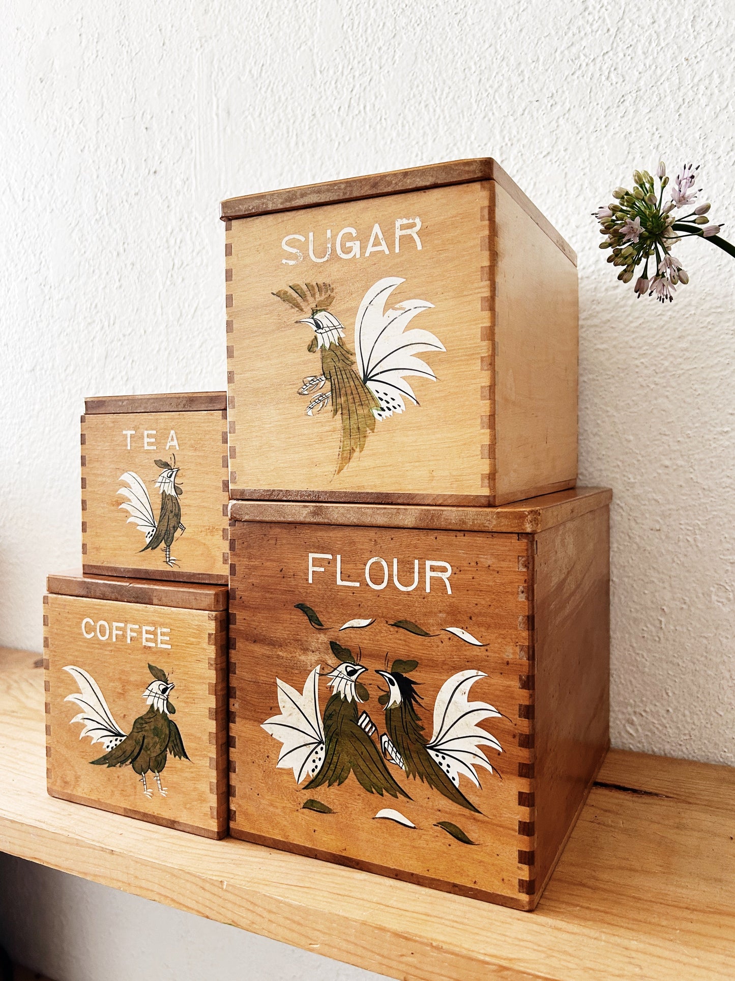 Vintage Wood Canister Set Japan