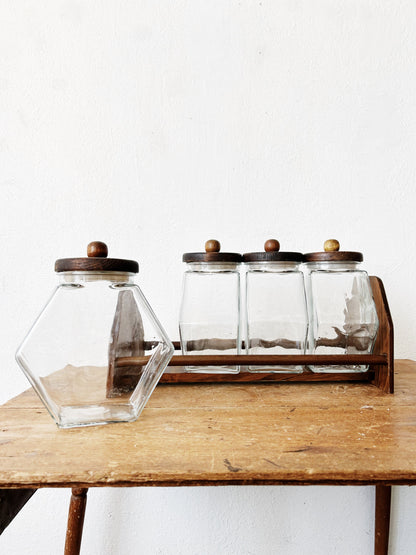 1970’s Glass Canister Set With Rack