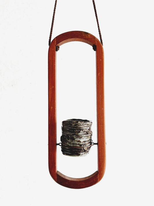 Vintage Teak Hanging Planter