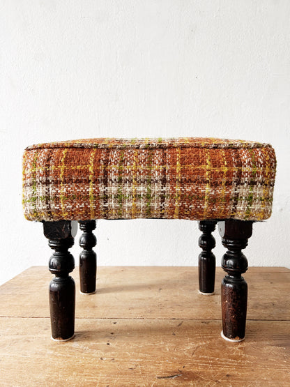 Vintage Plaid Upholstered Footstool