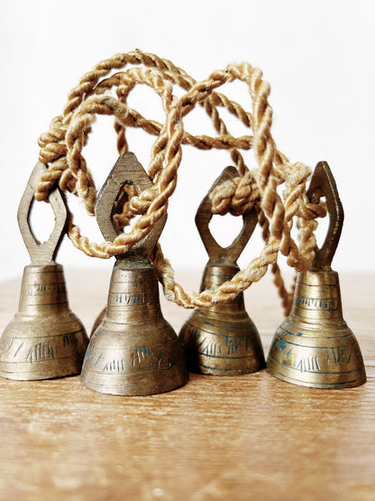 Antique Incised Brass Bells Set Of Five