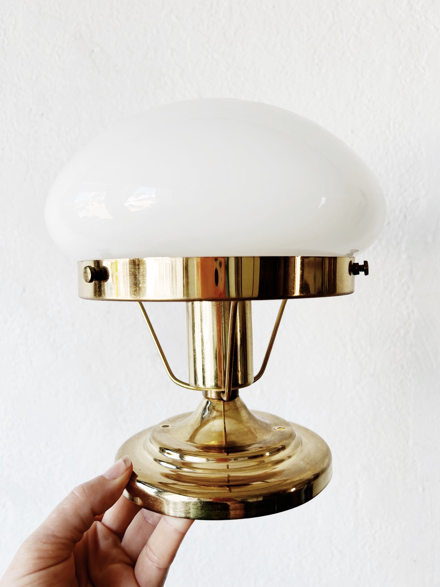Mid Century Milk Glass on Brass Light Fixture
