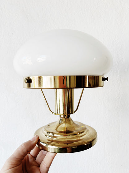 Mid Century Milk Glass on Brass Light Fixture