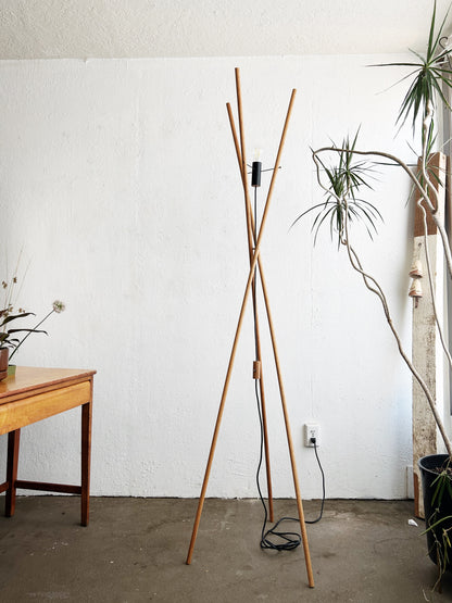 Designer Made Tall Wood Tripod Floor Lamp