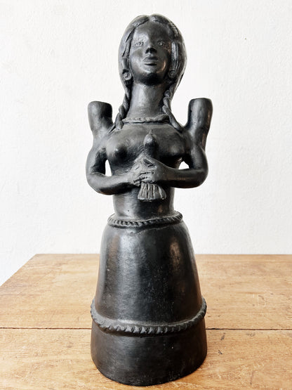 Vintage Large Black Clay Folk Art Figure Mexico
