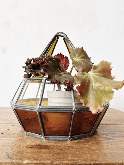 Vintage Leaded Stained Glass Terrarium