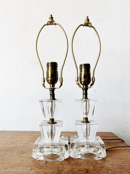 Antique Glass Cube Lamp with Linen Shade