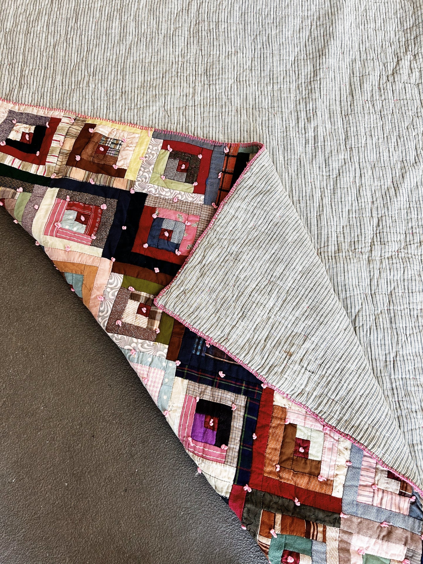 Antique Hand Sewn Log Cabin Quilt