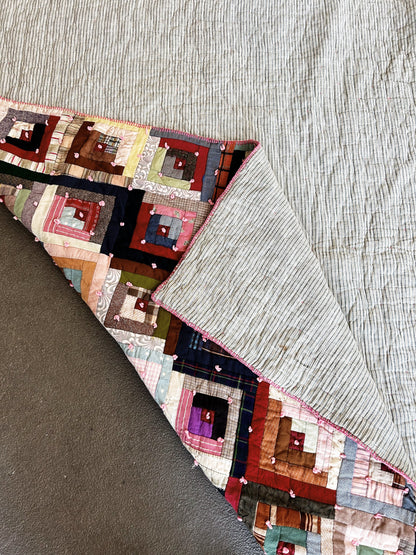 Antique Hand Sewn Log Cabin Quilt