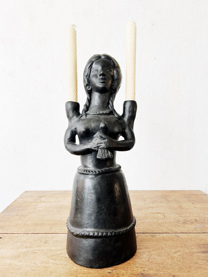 Vintage Large Black Clay Folk Art Figure Mexico