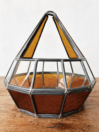 Vintage Leaded Stained Glass Terrarium