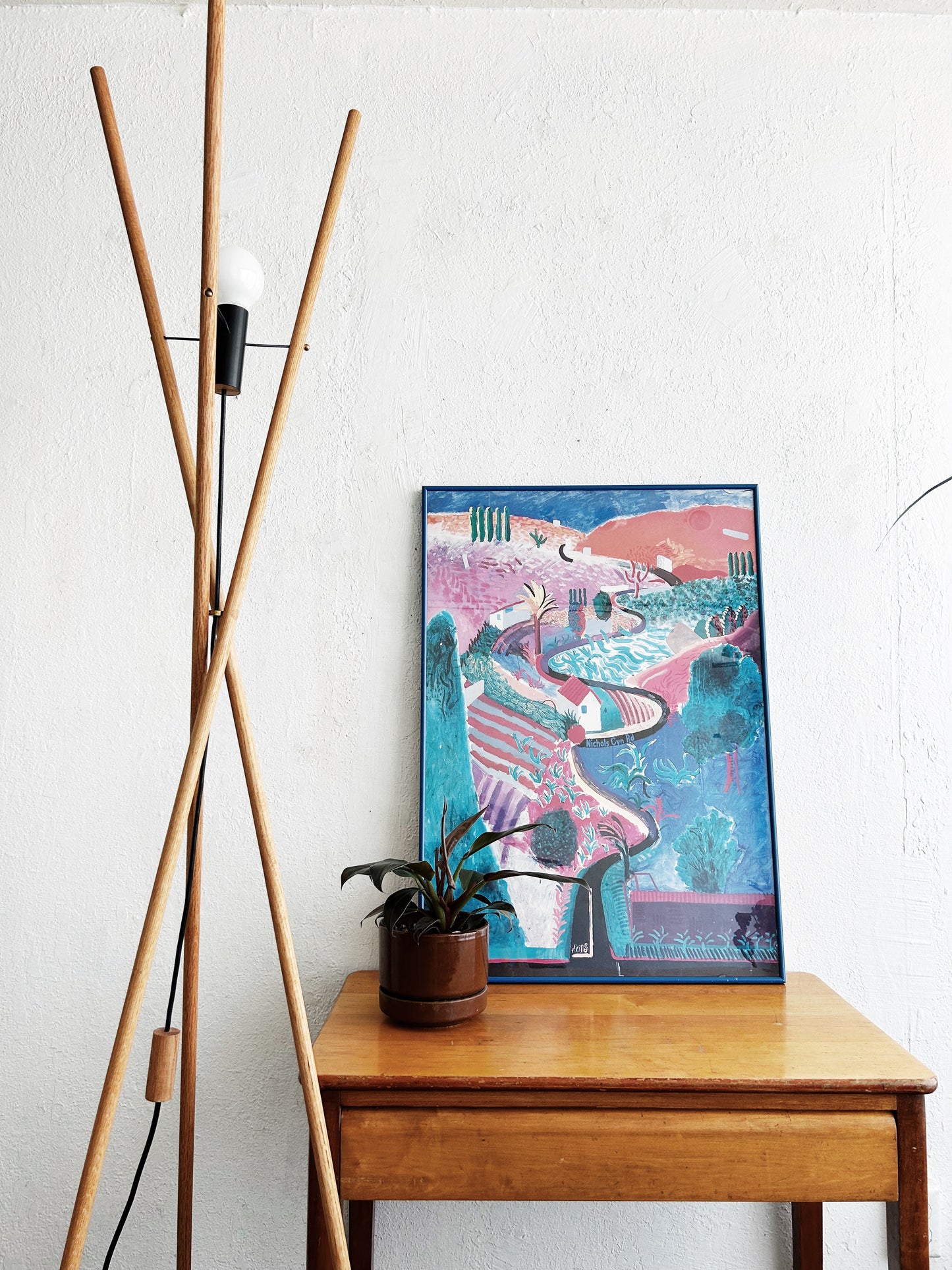 Designer Made Tall Wood Tripod Floor Lamp