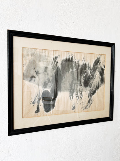 Antique Framed Sumi Painting