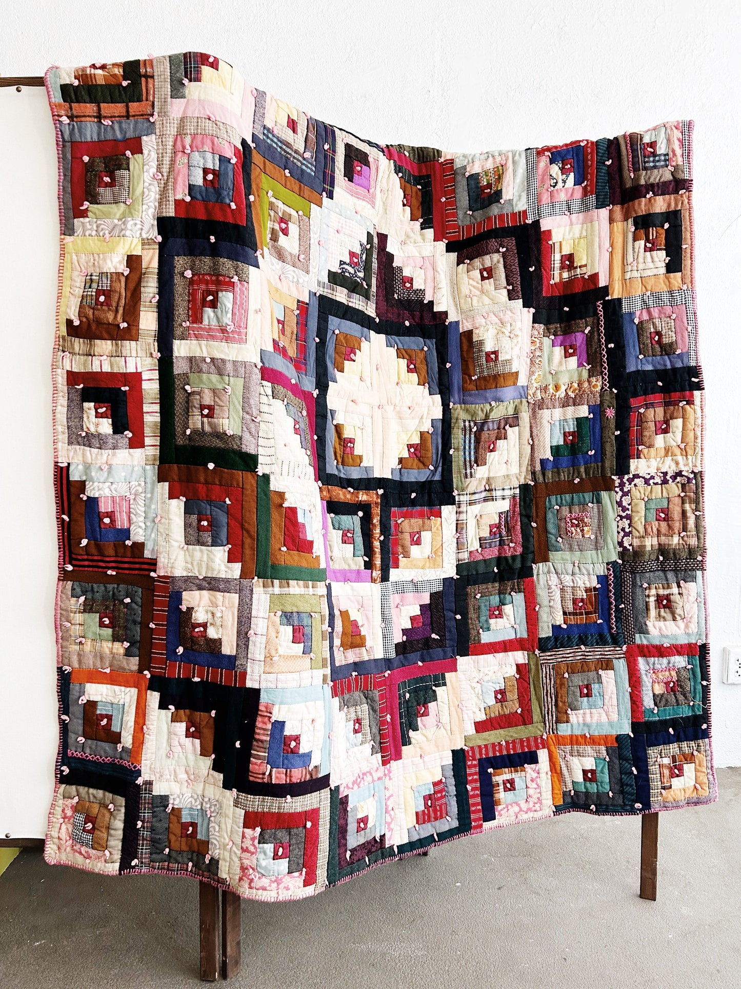 Antique Hand Sewn Log Cabin Quilt