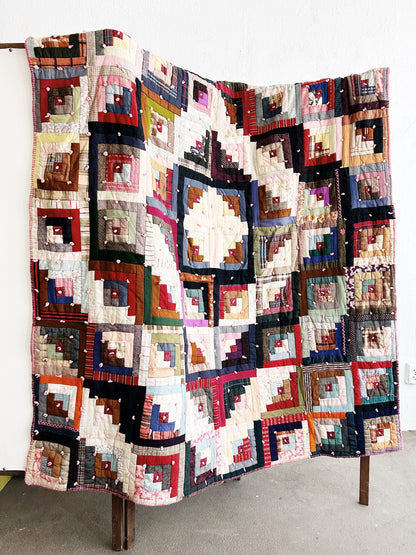 Antique Hand Sewn Log Cabin Quilt