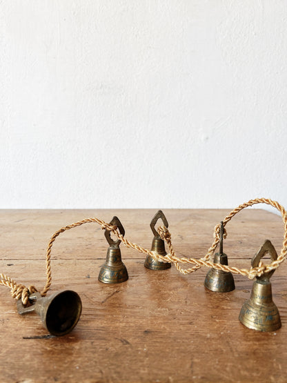 Antique Incised Brass Bells Set Of Five