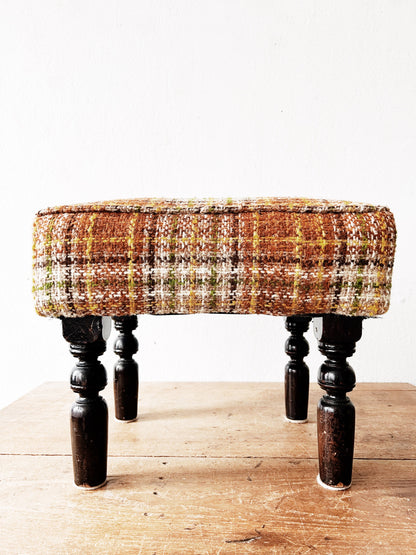 Vintage Plaid Upholstered Footstool