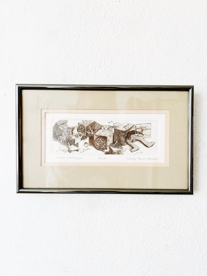Original Vtg Framed Etching