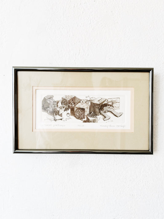 Original Vtg Framed Etching