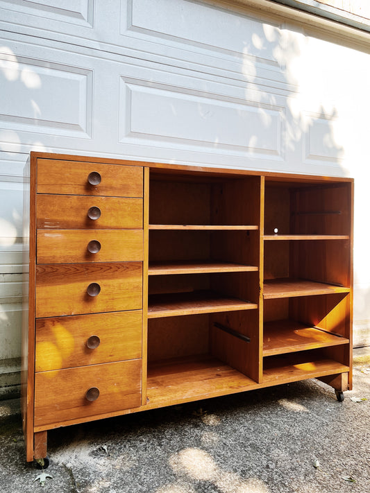 Handmade Rolling Shelf with Drawers