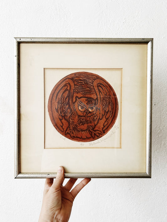 Vintage Owl Etching