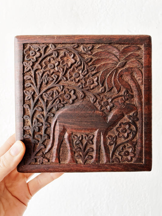 Vintage Carved Wood Tea Box