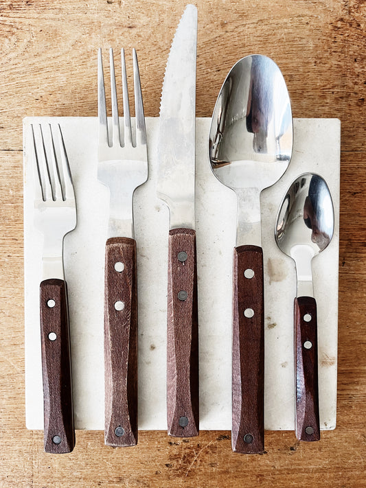 Vintage Wood Flatware Set