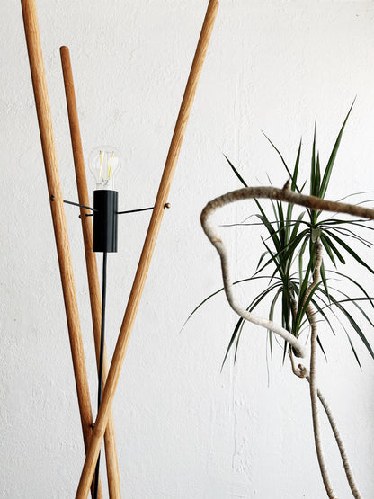 Designer Made Tall Wood Tripod Floor Lamp