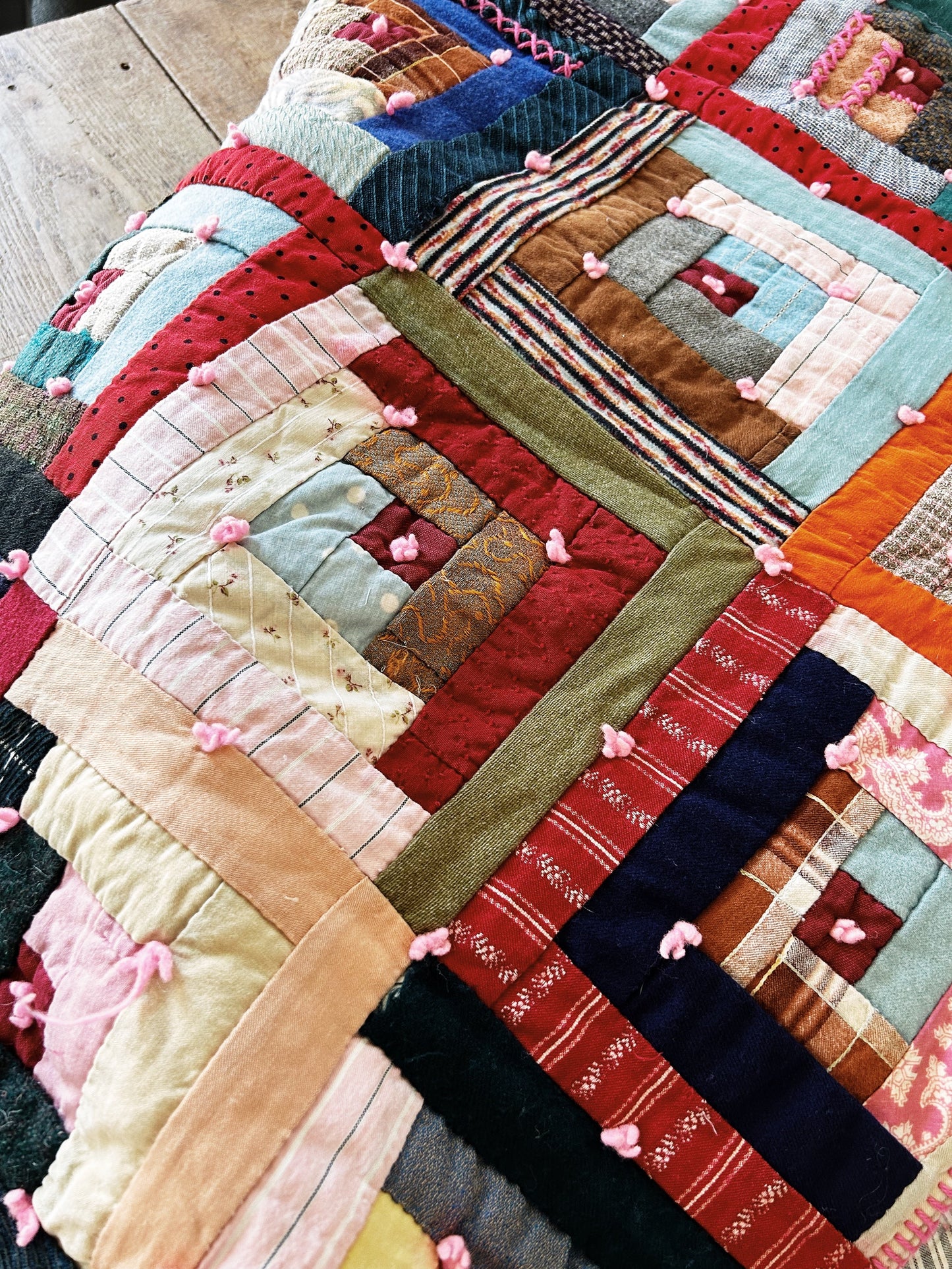 Antique Hand Sewn Log Cabin Quilt