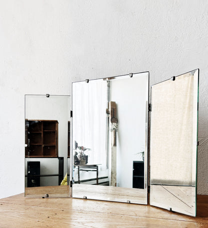 Antique Triple Hinged Beveled Mirror