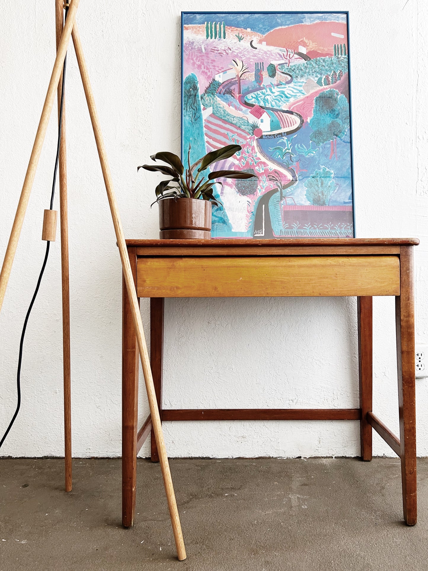 Designer Made Tall Wood Tripod Floor Lamp