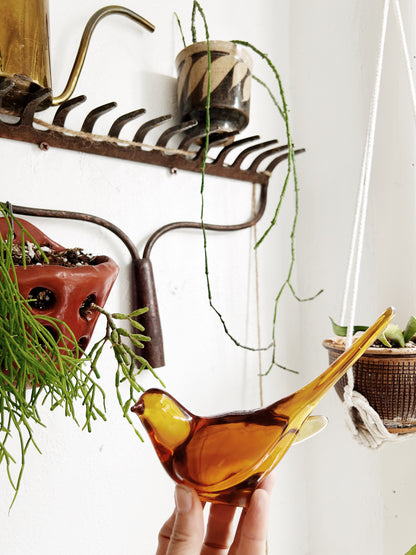 Mid Century Amber Glass Bird