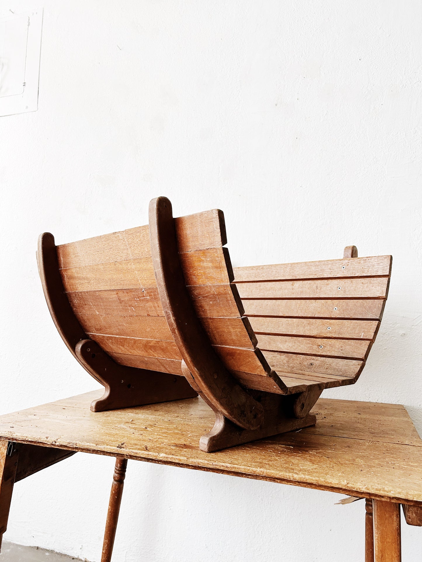 Large Vtg Wood Log Holder
