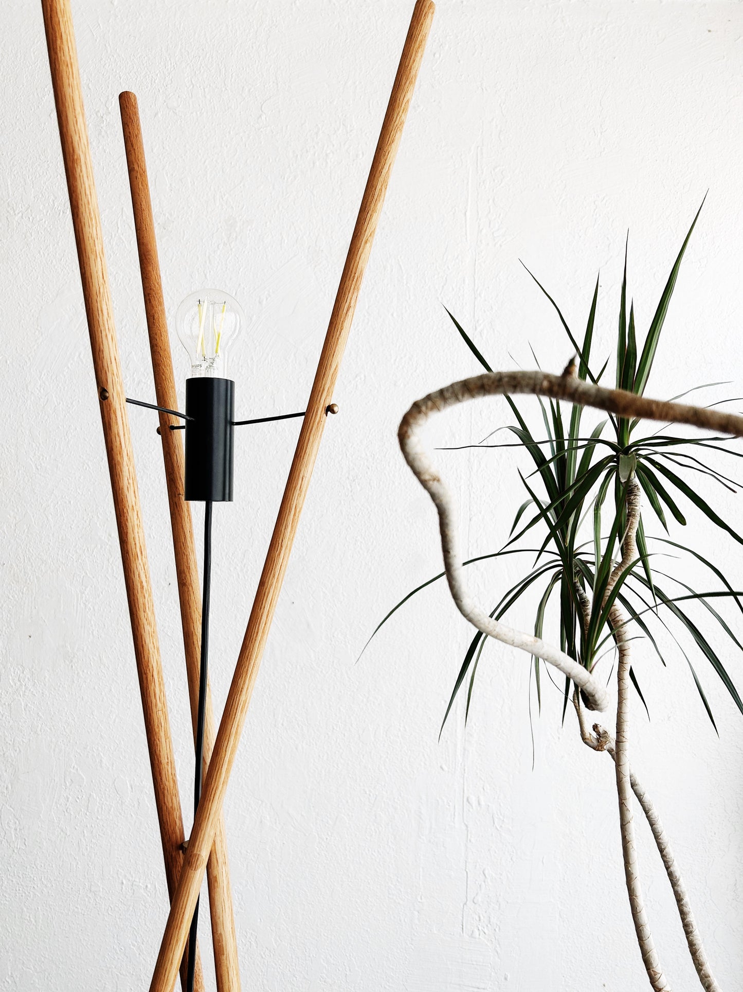 Designer Made Tall Wood Tripod Floor Lamp