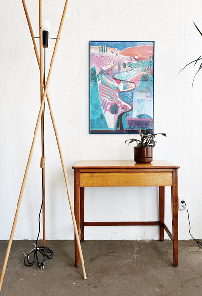 Designer Made Tall Wood Tripod Floor Lamp