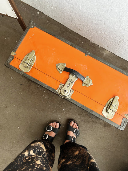 Vtg Orange Metal Trunk