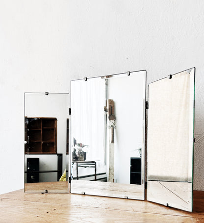 Antique Triple Hinged Beveled Mirror