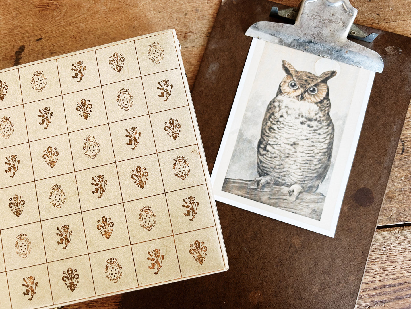 Antique Clipboard with Owl Print