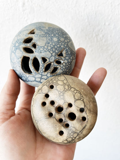 Studio Pottery Flower Frog Pair